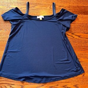Michael Kors navy cold shoulder top- size L